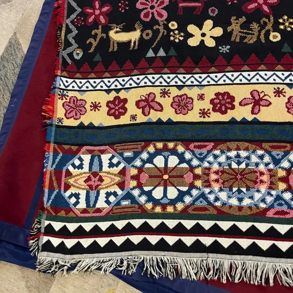 Goodwin Weavers floral butterfly reindeer multi blanket tapestry fringe rare